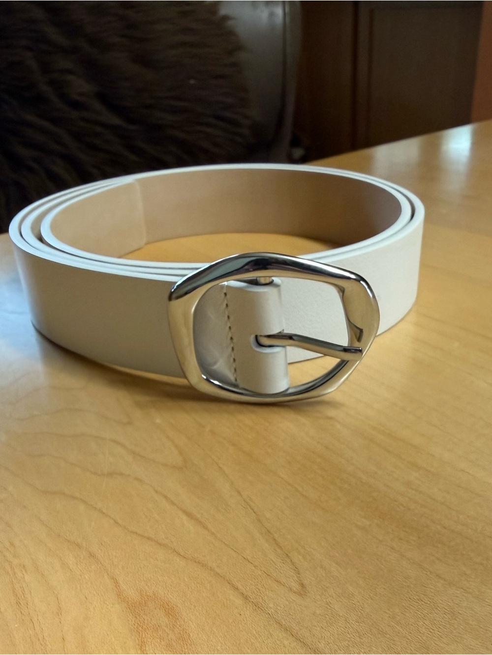Quince White Leather Belt with Polished Silver Buckle